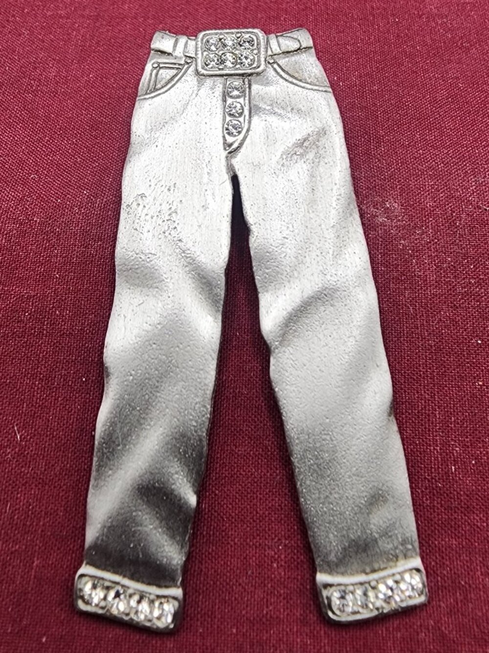 Vintage JJ Jonette Pants Brooch Silver Tone Rhinestone Jeans Novelty Pin